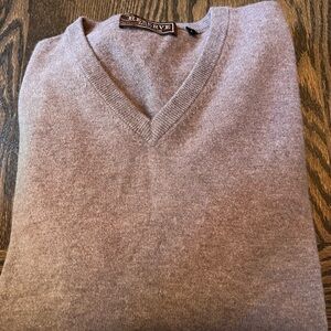 Patrick James RESERVE Men's Dark Beige V-Neck Cashmere Sweater